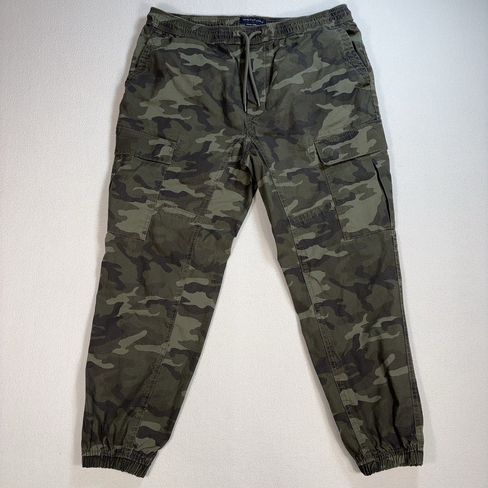 American Eagle Ripstop Cargo‎ Jogger Pants Mens L Green Camo Next Level Flex